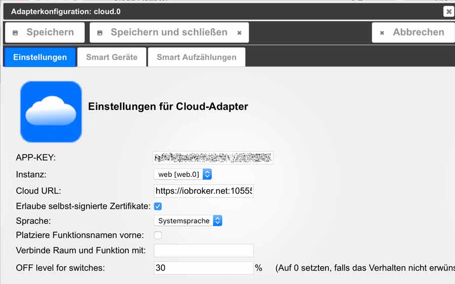 iobroker cloudadapter app config