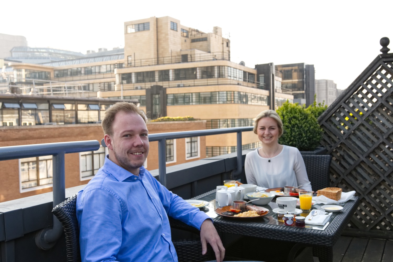 Breakfast on our roof terrace of the Chamberlain Hotel