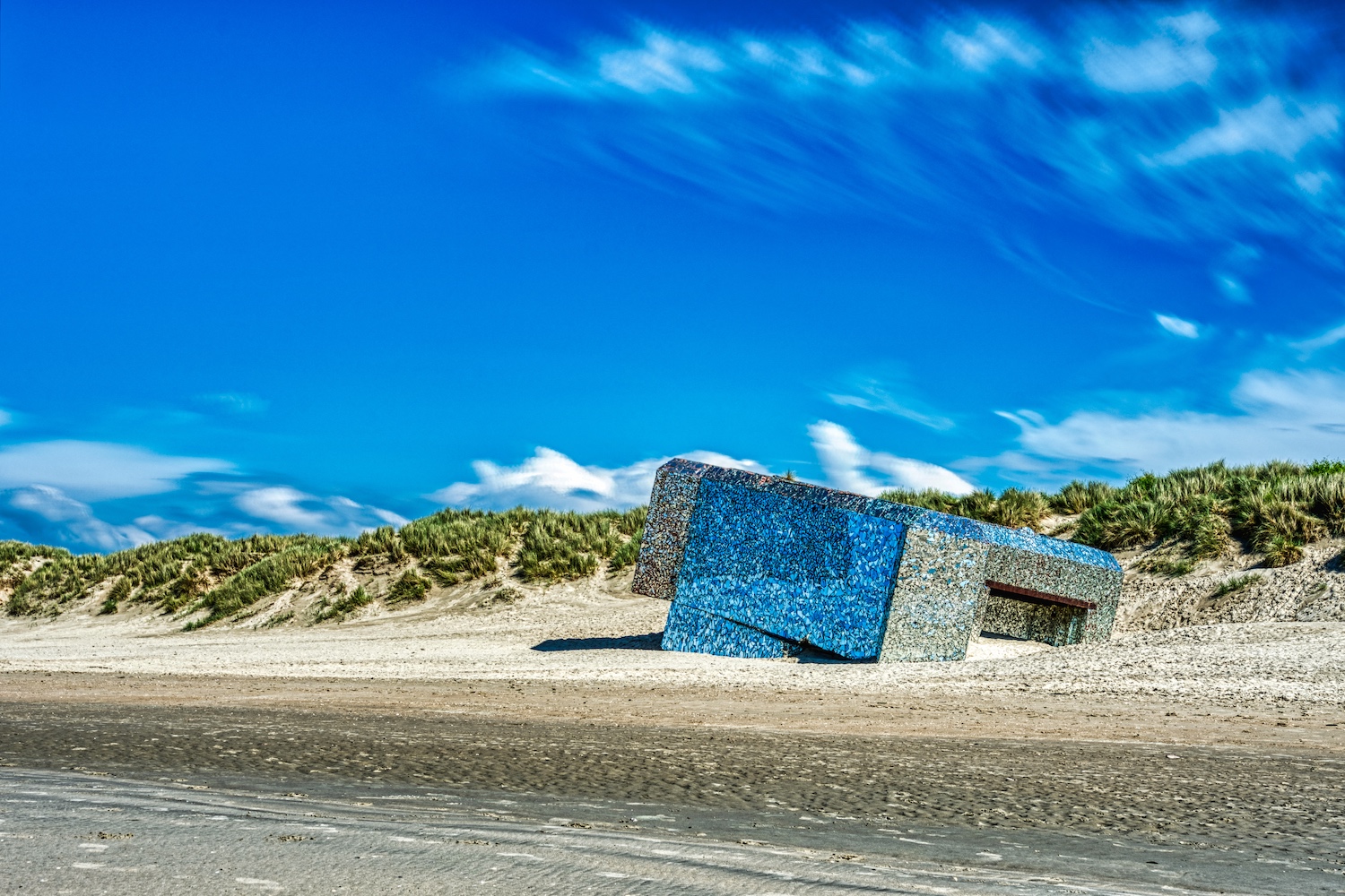 Mirrored bunker at the beach of Dunkerque