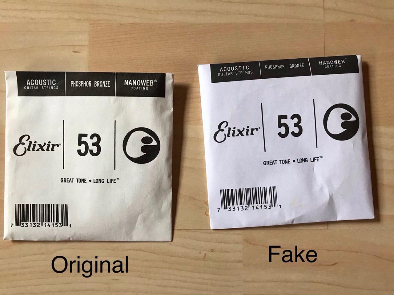 Beware of counterfeiting: Elixir Nanoweb guitar strings fakes at Amazon Marketplace