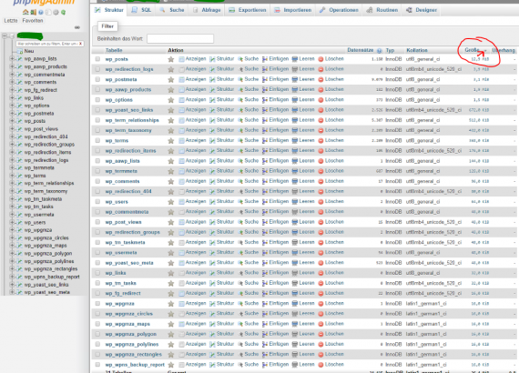 Speicherhungrige Tabellen in der WordPressdatenbank identifizieren