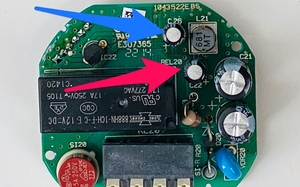 Defekte minderwertige Kondensatoren im HM-LC-Sw1PBU-FM Homematic Schaltaktor, der sofort wieder ausschaltet.