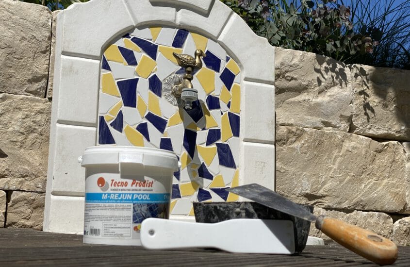 Grout tiles and mosaics in fountains, pools, outdoor showers