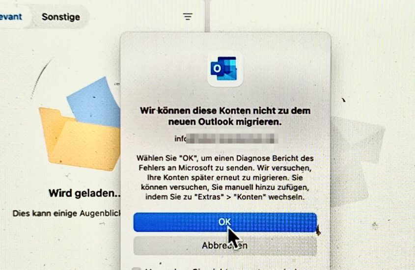 Wir können diese Konten nicht zu dem neuen Outlook migrieren