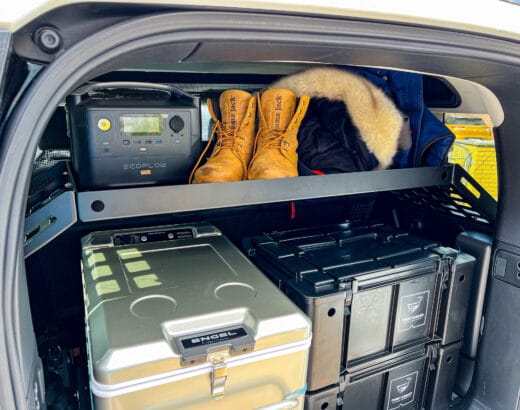 The high storage rack in the boot of our Land Rover New Defender 2020
