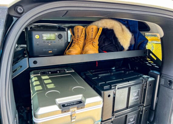 The high storage rack in the boot of our Land Rover New Defender 2020