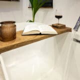 Build your own bathtub tray with wooden wine glass holder