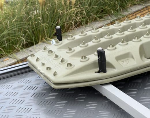 Maxtrax MK II recovery board theft-proof on the Quickpitch roof tent