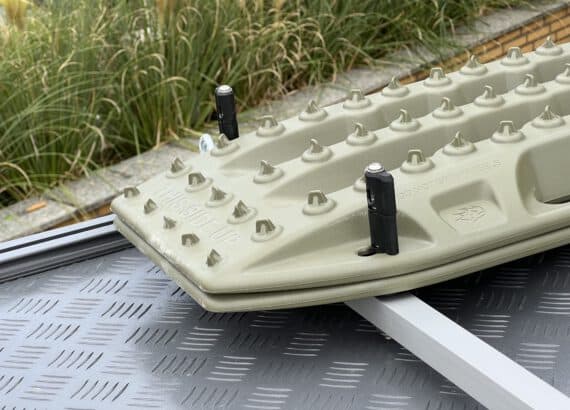 Maxtrax MK II recovery board theft-proof on the Quickpitch roof tent